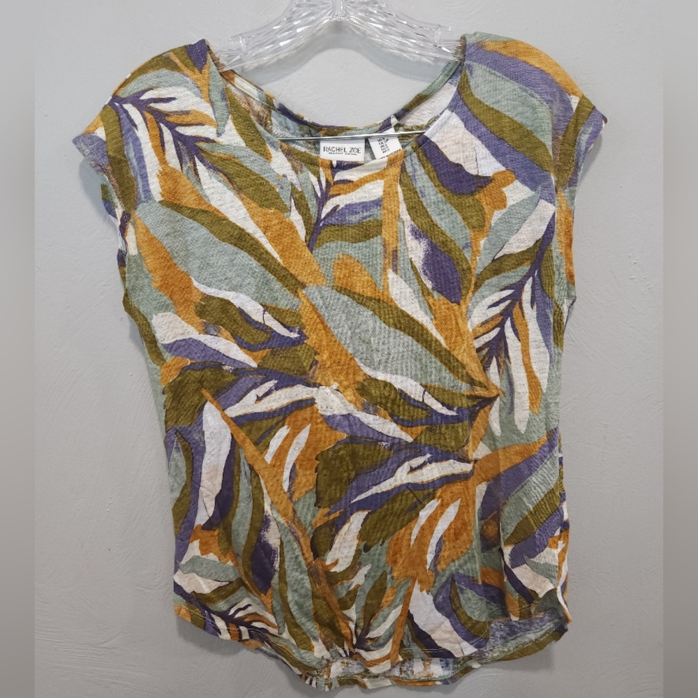 Rachel Zoe~ 100% Linen tropical neutral colored vacation blouse. Sz S